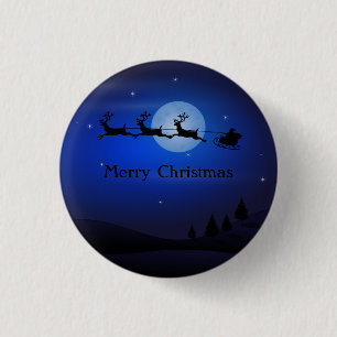Badge Rond 2,50 Cm Nuit bleue Extraordinaire Père Noël et Reindeer