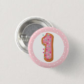 Badge Rond 2,50 Cm Numéro 1 Un beignet glacé rose Bébé Premier annive (Devant & derrière)