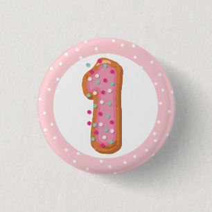 Badge Rond 2,50 Cm Numéro 1 Un beignet glacé rose Bébé Premier annive