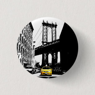 Badge Rond 2,50 Cm Nyc New York City Taxi jaune Brooklyn Bridge
