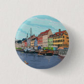 Badge Rond 2,50 Cm Nyhavn Copenhagen Danemark Illustration lunaire (Devant)
