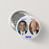 BADGE ROND 2,50 CM OBAMA BIDEN 2008 (Devant & derrière)