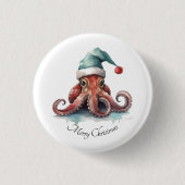 Badge Rond 2,50 Cm Octopus Christmas Joy, coutume (Devant)