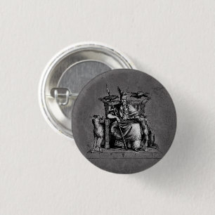 Badge Rond 2,50 Cm Odin ravens on his stone throne viking mythology