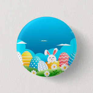 Badge Rond 2,50 Cm Oeufs de Pâques colorés Lapin Floral Pâques