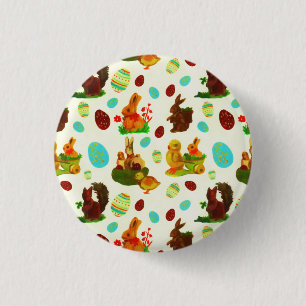 Badge Rond 2,50 Cm Oeufs de Pâques vintages Jardin Poussins Bunny