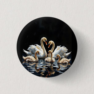 Badge Rond 2,50 Cm Œuvre d'art de la famille de cygnes sur le lac noi