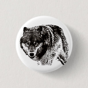 Badge Rond 2,50 Cm Oeuvre d'art noir et blanc Wild Wolf