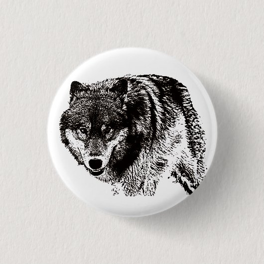 Badge Rond 2,50 Cm Oeuvre d'art noir et blanc Wild Wolf (Devant)