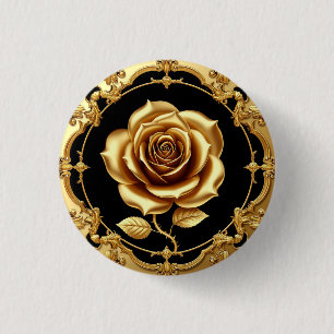 Badge Rond 2,50 Cm Œuvre d'art Rose Dorée avec Élément Décoratif Orné