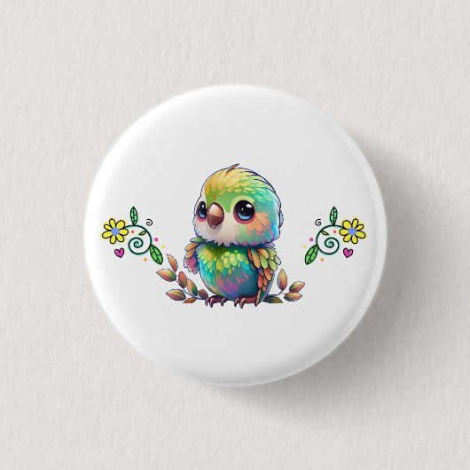 Badge Rond 2,50 Cm Oiseau arc-en-ciel et fleurs (Devant)
