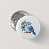 Badge Rond 2,50 Cm Oiseau bleu avec fleurs (Devant & derrière)