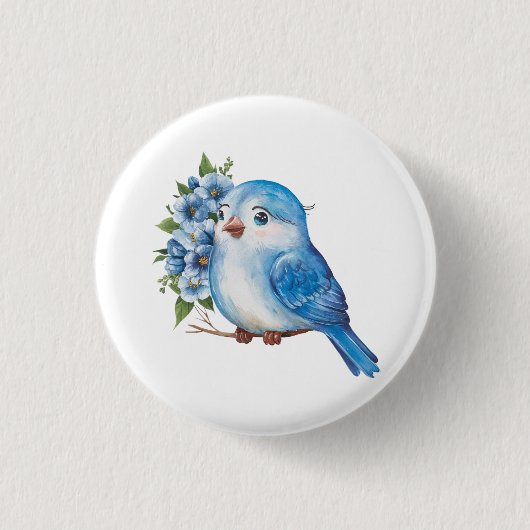 Badge Rond 2,50 Cm Oiseau bleu avec fleurs (Devant)