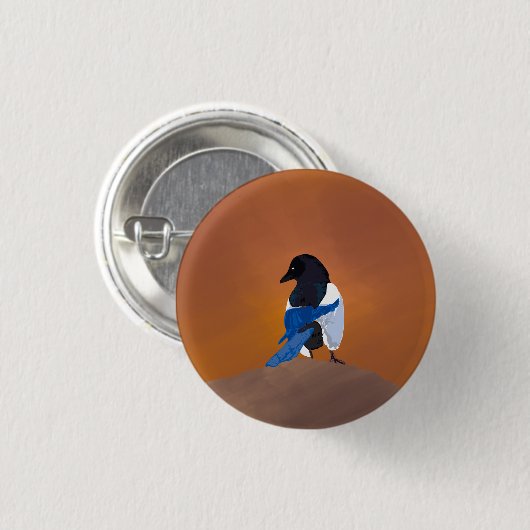 Badge Rond 2,50 Cm Oiseau noir de pie (Devant & derrière)