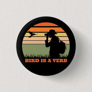 Badge Rond 2,50 Cm Oiseau Observation d'oiseaux Retro Sunset Funny
