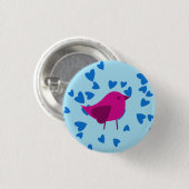 Badge Rond 2,50 Cm Oiseau rose avec les coeurs bleus (Devant & derrière)