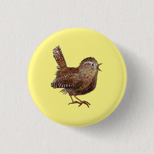 Badge Rond 2,50 Cm Oiseau Wren (Troglodytes Troglodytes)