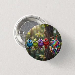 Badge Rond 2,50 Cm Oiseaux colorés et duveteux
