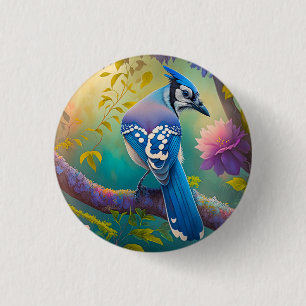 Badge Rond 2,50 Cm Oiseaux Fantastiques Geai Bleu