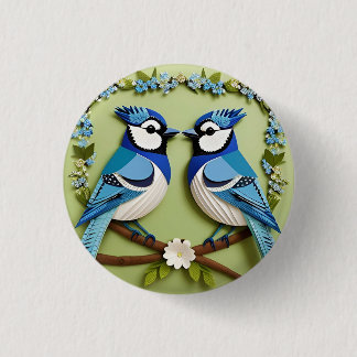 Badge Rond 2,50 Cm Oiseaux geai bleu en papier découpé