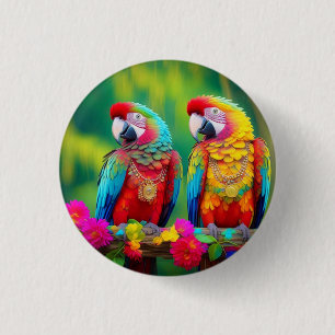 Badge Rond 2,50 Cm Oiseaux Macaw Colorés Sur La Branche-67859