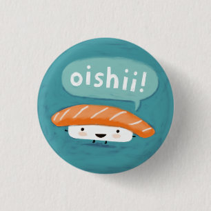 Badge Rond 2,50 Cm Oishii Sushi   Caractère Saumon de Kawaii Sashimi