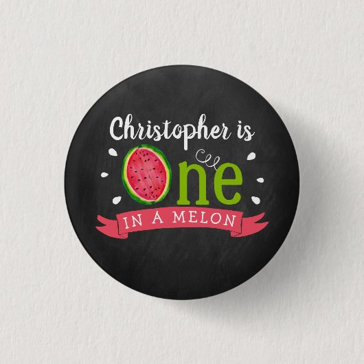 Badge Rond 2,50 Cm One In A Melon Chalkboard 1er anniversaire (Devant)