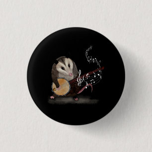 Badge Rond 2,50 Cm Opossum Jouer Banjo Guitare Possum Live Weird Tra