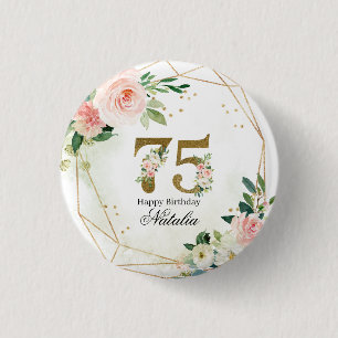Badge Rond 2,50 Cm Or personnalisé Or & Floral 75e Anniversaire