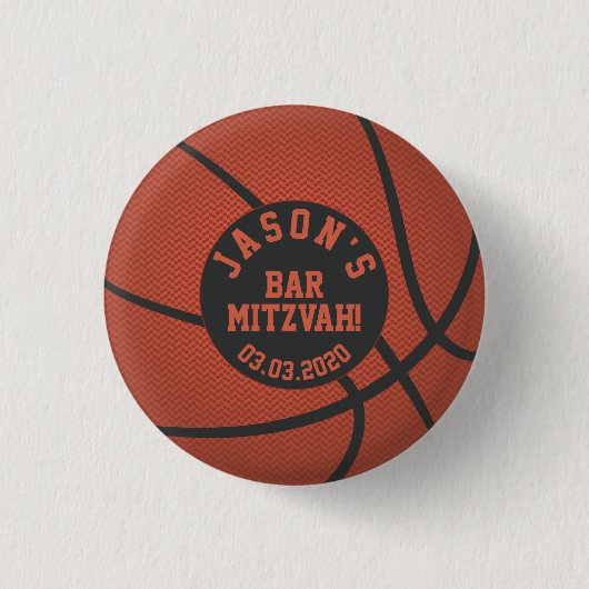 Badge Rond 2,50 Cm Orange Black Basketball Bar Mitzvah Favoriser (Devant)