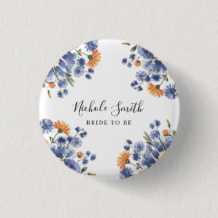 Badge Rond 2,50 Cm Orange et Cobalt Blue Floral Bride To Be