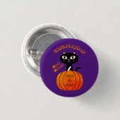 Badge Rond 2,50 Cm Orange Purple Éffrayant Chat Citrouille fête Hallo (Devant & derrière)