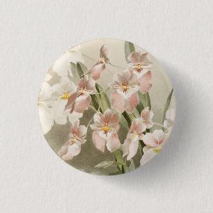 Badge Rond 2,50 Cm Orchidées de fleurs Peinture d'art Vintage