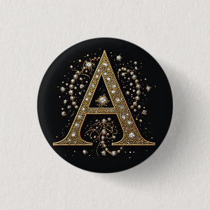 Badge Rond 2,50 Cm Orné Lettre A Or En Luxe Monogramme Vintage