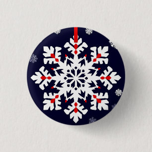 Badge Rond 2,50 Cm Ornement Élégant Flocon de Neige Blanc