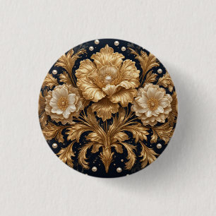 Badge Rond 2,50 Cm Ornement floral doré