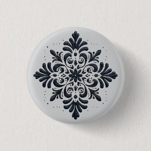 Badge Rond 2,50 Cm Ornement symétrique en filigrane noir