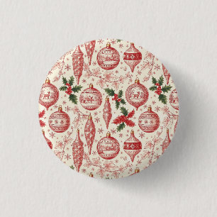 Badge Rond 2,50 Cm Ornements de Noël en toile rouge chinoiserie