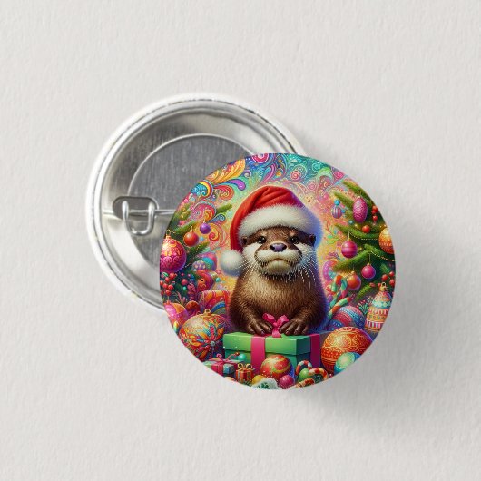 Badge Rond 2,50 Cm Otter de Noël (Devant & derrière)