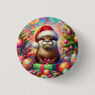 Badge Rond 2,50 Cm Otter de Noël