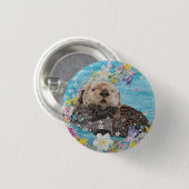 Badge Rond 2,50 Cm Otter Nager dans les fleurs (Devant & derrière)