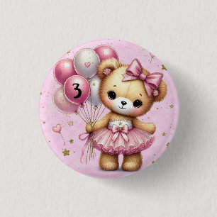 Badge Rond 2,50 Cm Ours Ballerine Rose Ballon Pailleté Fille Annivers