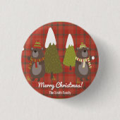 Badge Rond 2,50 Cm Ours d'hiver Blanc Noël Rouge Buffle Plaid (Devant)