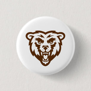 Badge Rond 2,50 Cm Ours Grizzli Brown Rustique Bois Folk Animaux