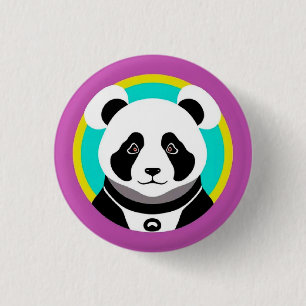 Badge Rond 2,50 Cm Ours panda de dessin animé souriant dans un cercle