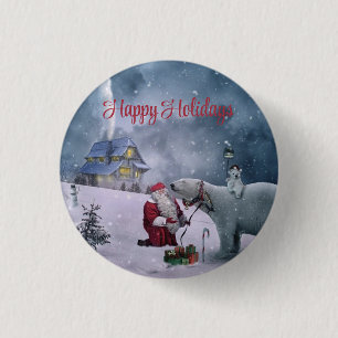 Badge Rond 2,50 Cm Ours, Père Noël et Petite Maison