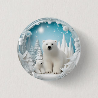 Badge Rond 2,50 Cm Ours polaire avec ourson océan Arctique blanc hive