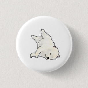 Badge Rond 2,50 Cm Ours Polaire Blanc Couché