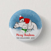 Badge Rond 2,50 Cm Ours Polaire Maman Avec Cubs Joyeux Noël (Devant)