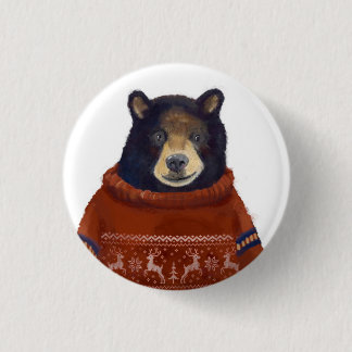 Badge Rond 2,50 Cm Ours rouge de chandail de renne